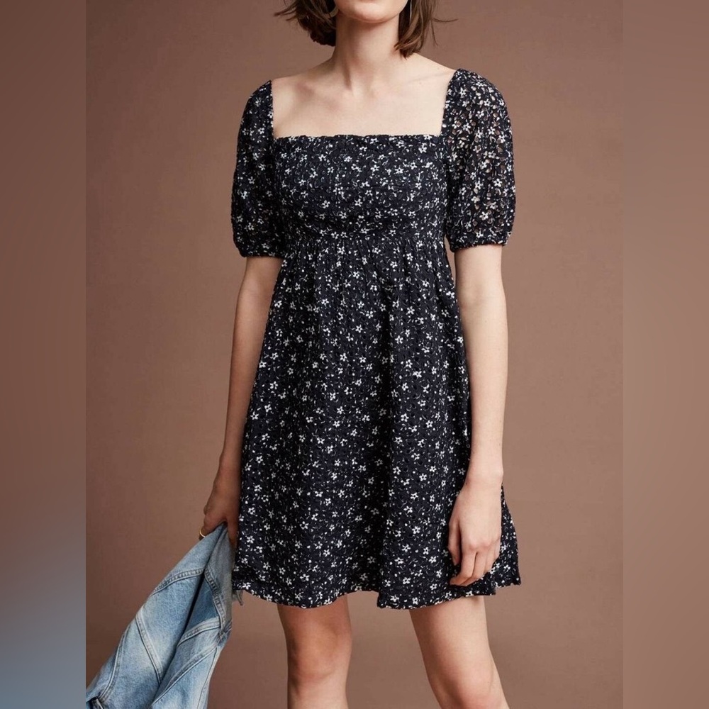 Maeve By Anthropologie Lillianne eyelet floral puff sleeve mini dress